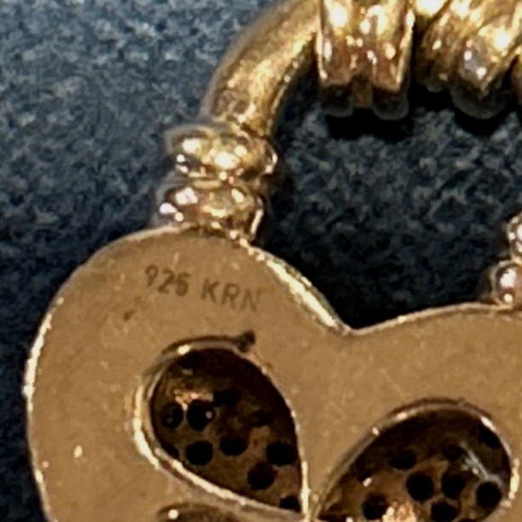 Sterling Silver 925 Diamond Heart Charm Rolo Link Toggle Bracelet Signed KRN - Picture 16 of 16